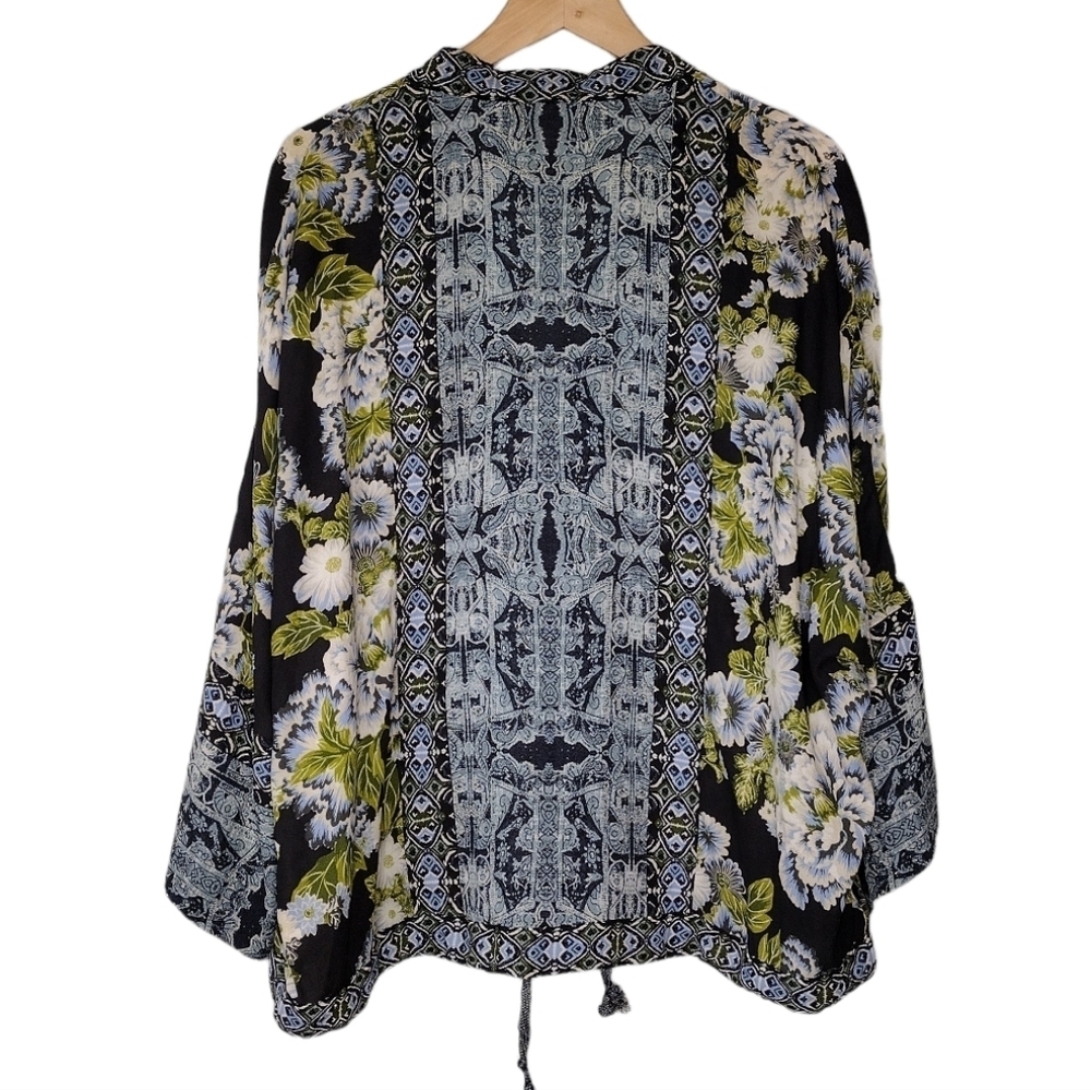 Free People Women's Boho Cinched Wildflower Kimono Full Zip Blouse Sz XS/S - Picture 3 of 16